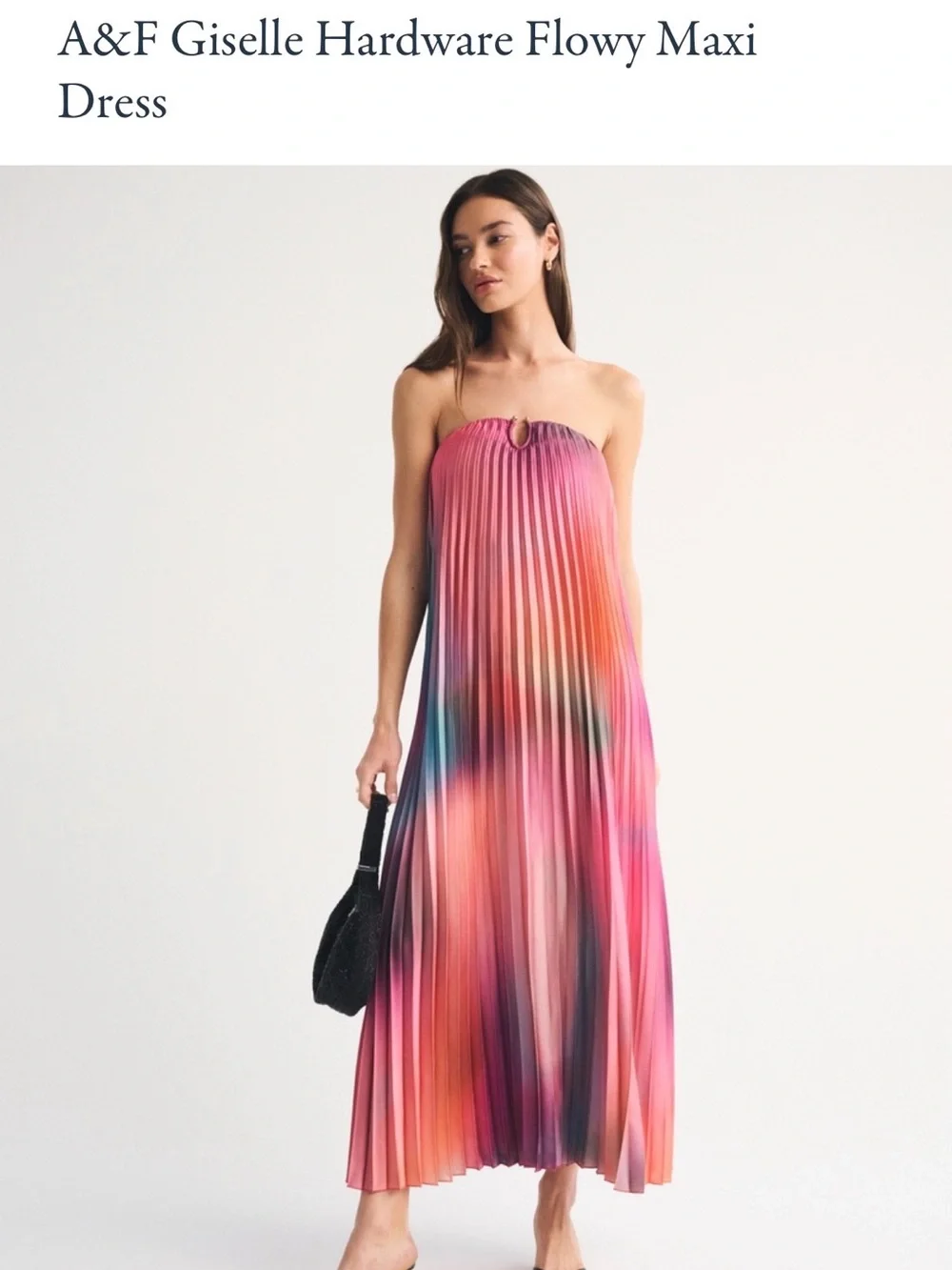 Abercrombie & Fitch Pink Orange Ombre Pleated Strapless Maxi Dress